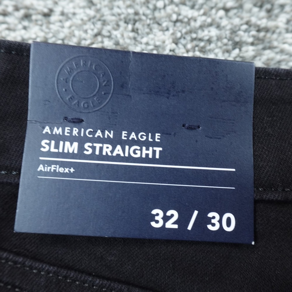 NEW American Eagle Jeans Mens 32X30 Dark Black Denim Pants Slim Straight Stretch